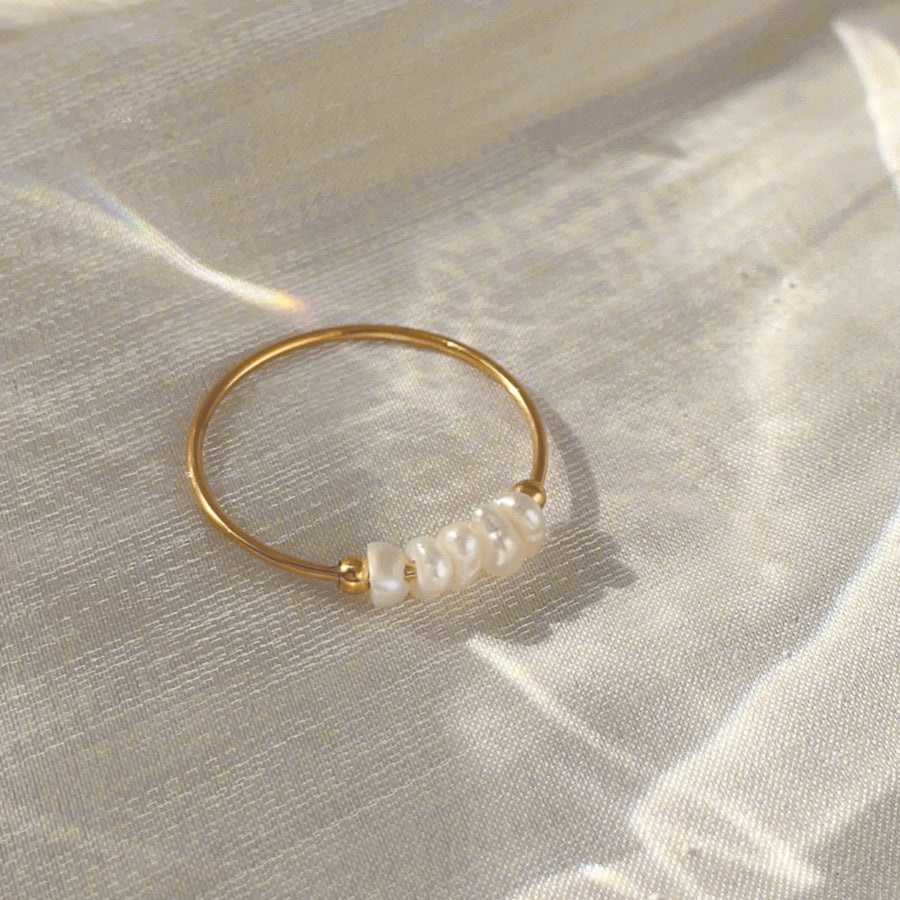 Anillo de acero de titanio de perla natural al por mayor